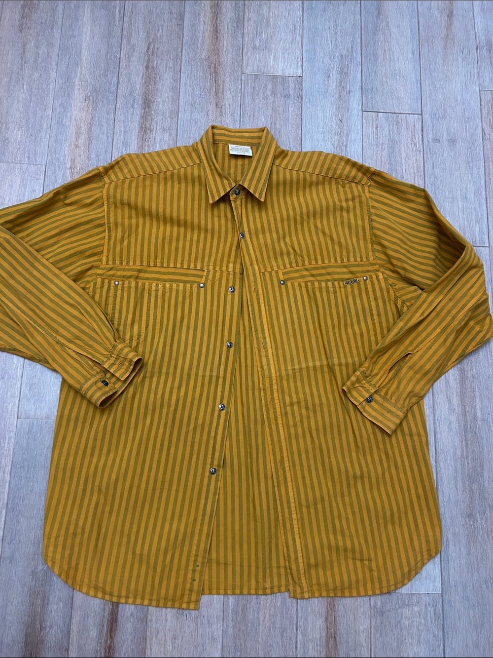 Jordache Mustard and Olive Striped Button-Down Shirt